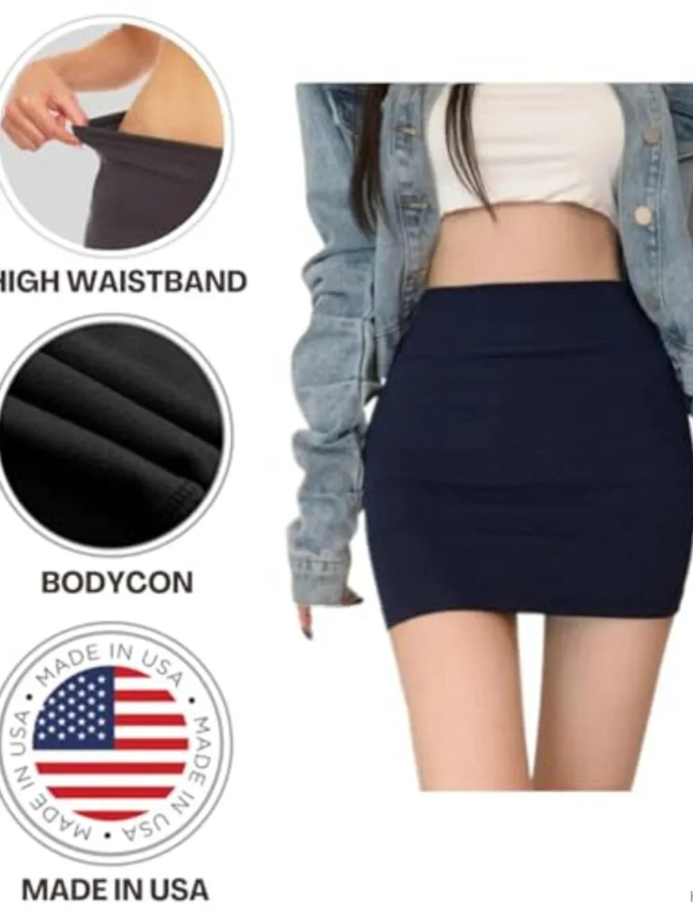 Women's Stretch Bodycon Pencil Mini Skirt Tummy Control High Rise